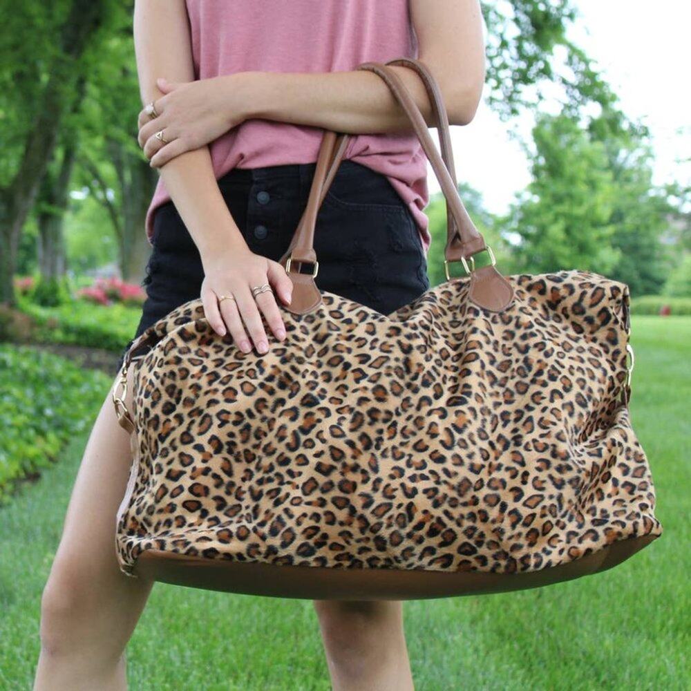 Brown Leopard Print Weekender Travel Tote